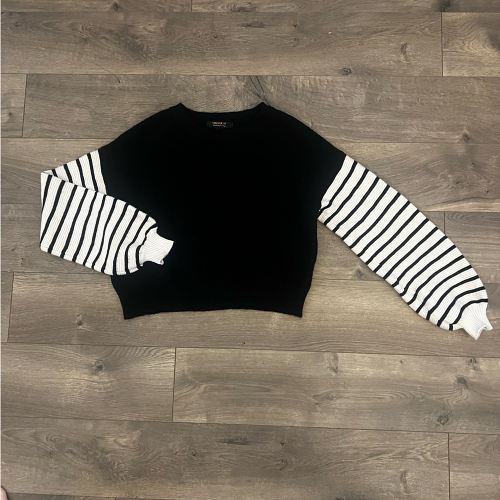 Sweater with Striped Sleeves